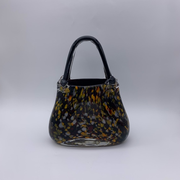 Vtg. Murano Style Mouth Blown Block Cut Handbag Purse Sculpture Or Flower Vase - Picture 4 of 14